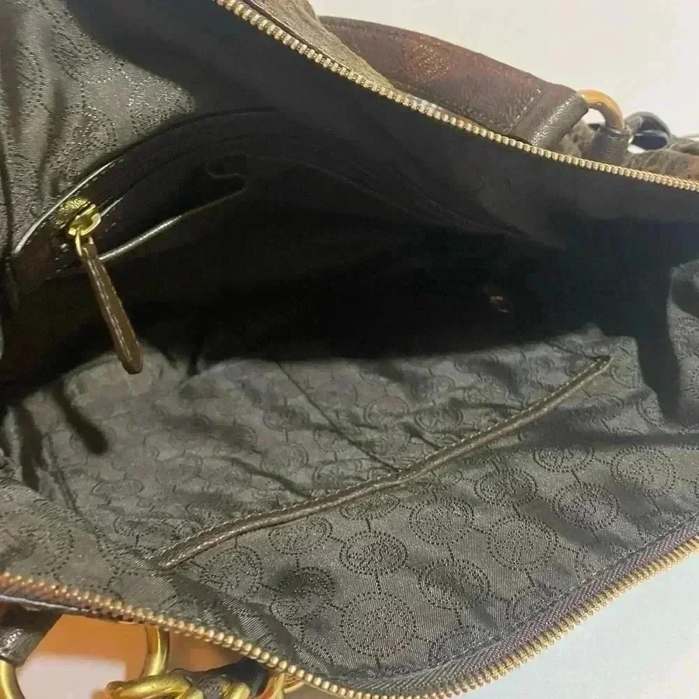 Michael kors brown leather suede satchel handbag